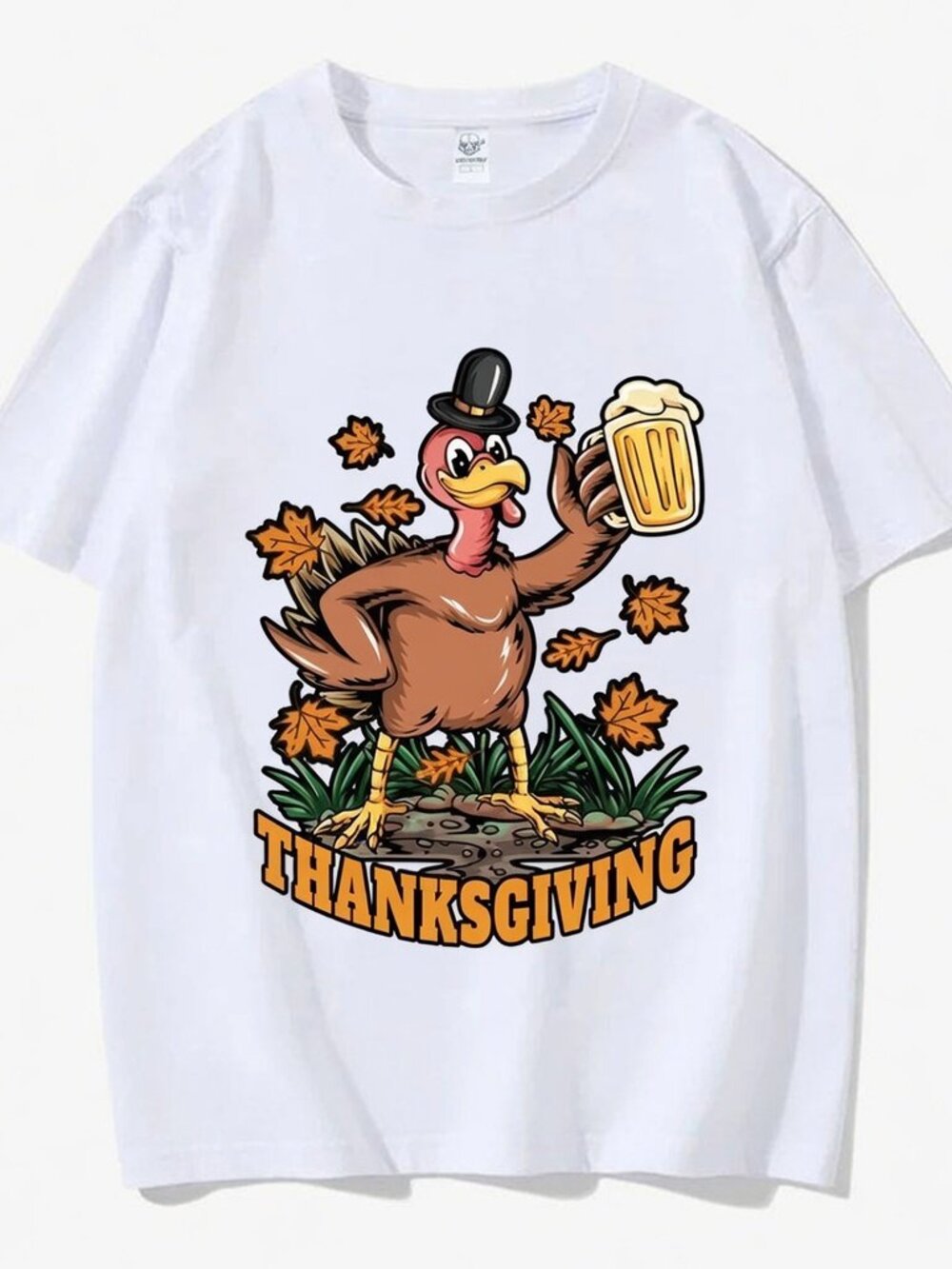 Thanksgiving Turkey Drinking Beer Graphic Tee – Funny Pilgrim Hat Drinking